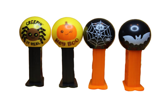 NEW! 2025 Halloween Pez Mini Dispensers, 4 Piece Assortment! Bat, Spider Web, Creepin' it Real and Hey Boo