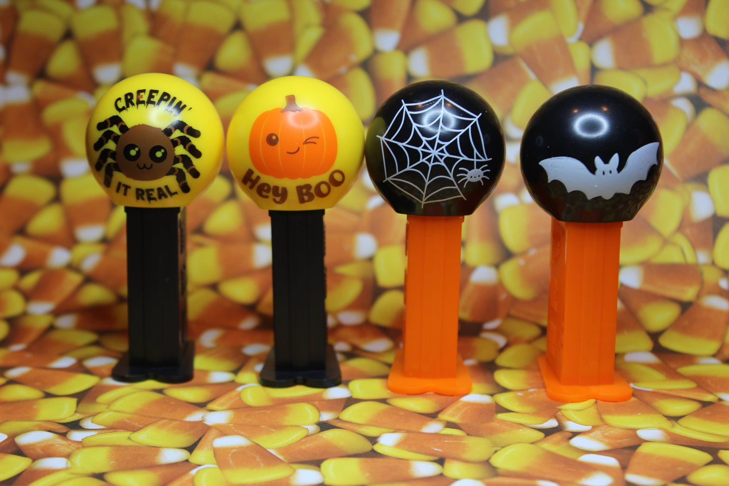 NEW! 2025 Halloween Pez Mini Dispensers, 4 Piece Assortment! Bat, Spider Web, Creepin' it Real and Hey Boo