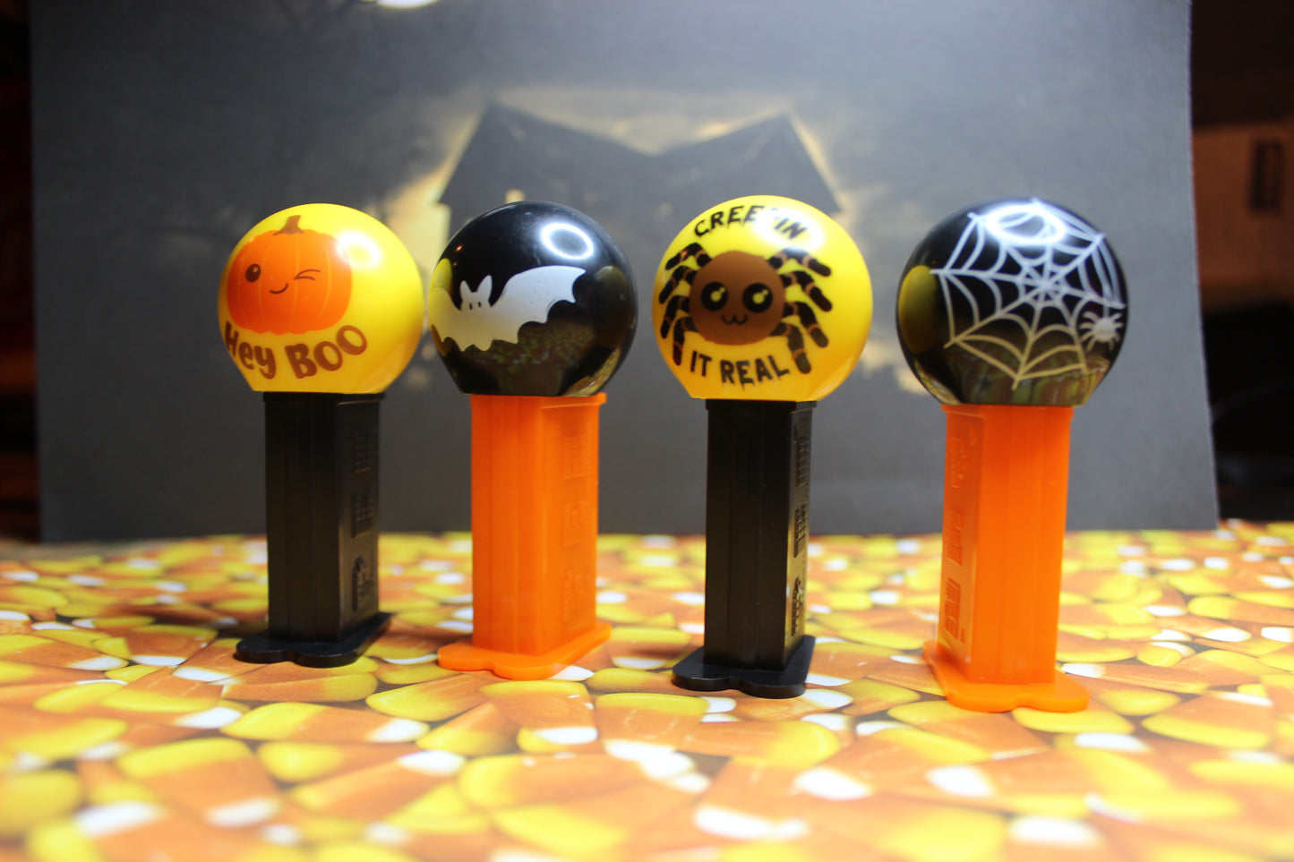 NEW! 2025 Halloween Pez Mini Dispensers, 4 Piece Assortment! Bat, Spider Web, Creepin' it Real and Hey Boo
