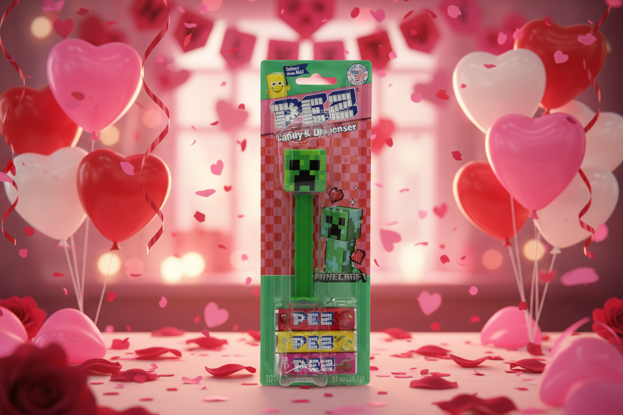 Valentine Creeper Minecraft Pez, Mint on Valentine Card or Loose!