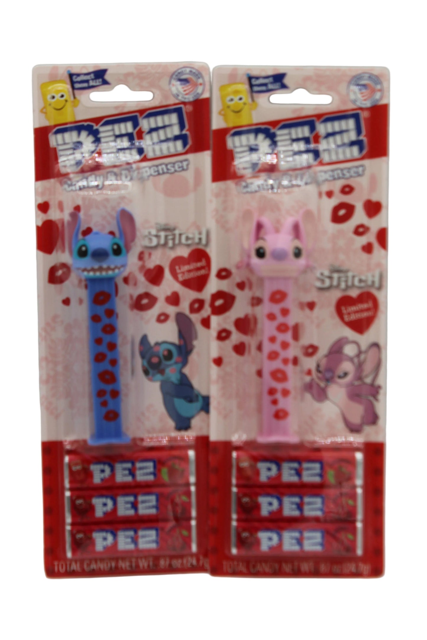 Valentine Stitch and Angel Pez with Hearts and Kisses, Disney Limited Edition!  Loose or Mint on Card!