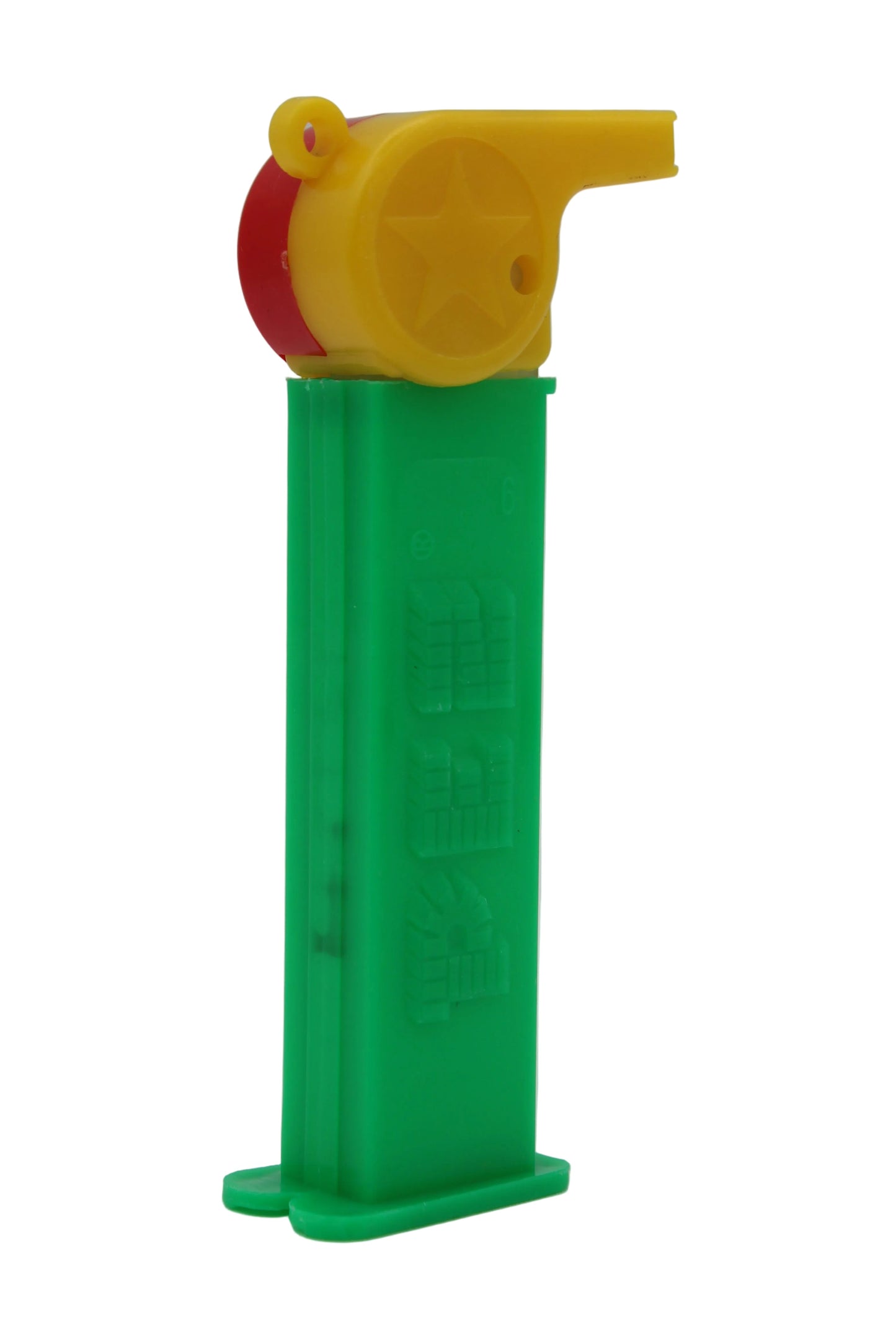Coach Whistle Pez, Red & Yellow with Yellow Loop on Green Stem, Loose