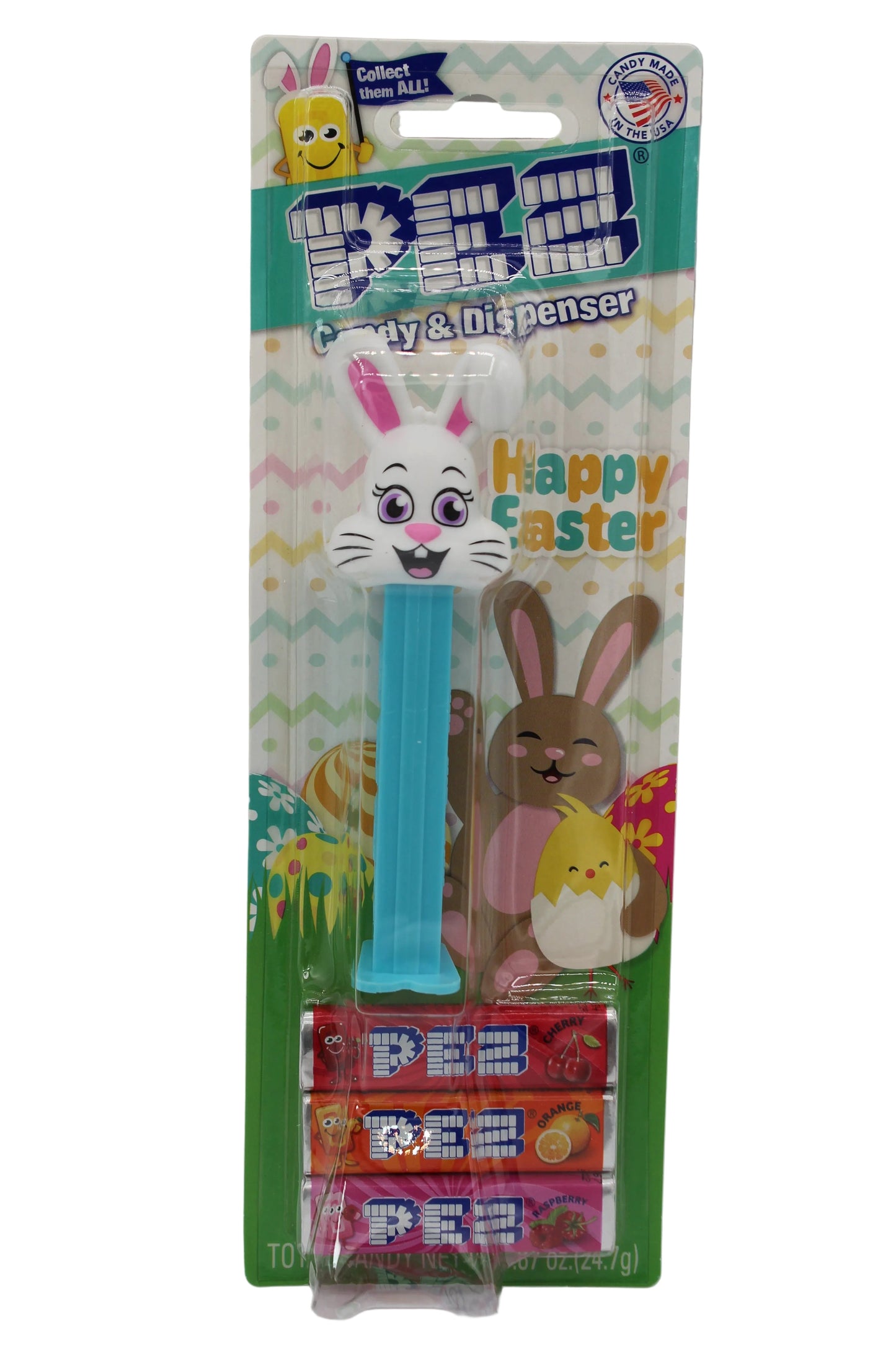 NEW! 2026 Floppy Ear Easter Bunny Pez on Blue Stem, Purple Eyes! Loose or Mint on Card!