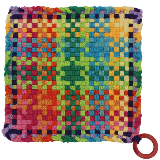 Easter Egg Hunt Hand-Woven Potholder with Wooden Ring