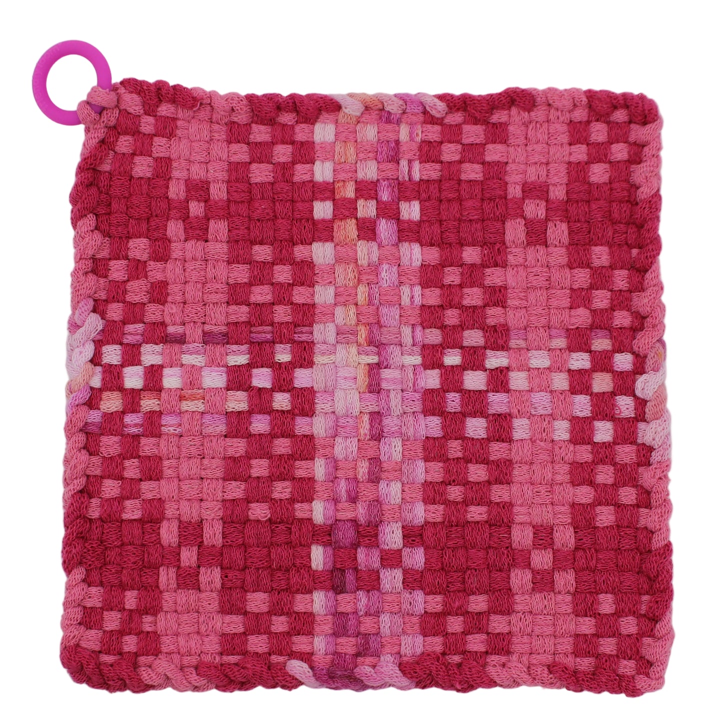 Pretty in Pink Hand-Woven Potholder with Silicone Ring