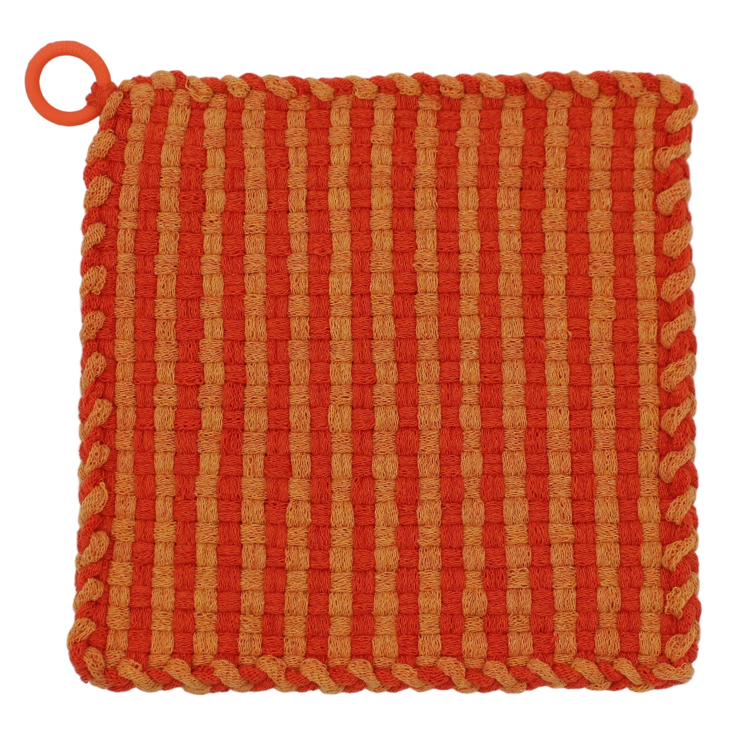 Retro Tangerine Orange Hand-Woven Potholder, Silicone Ring