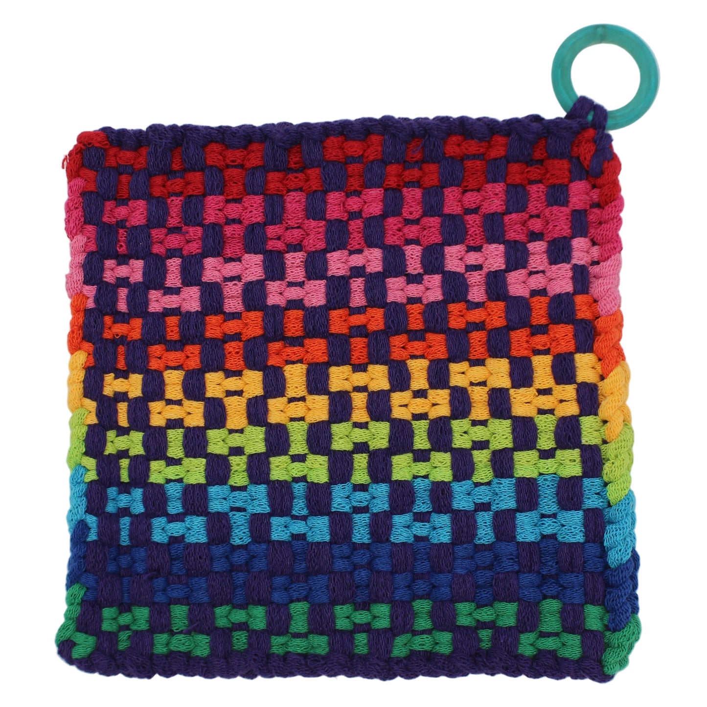 Technicolor Hand-Woven Potholder, Wooden Ring
