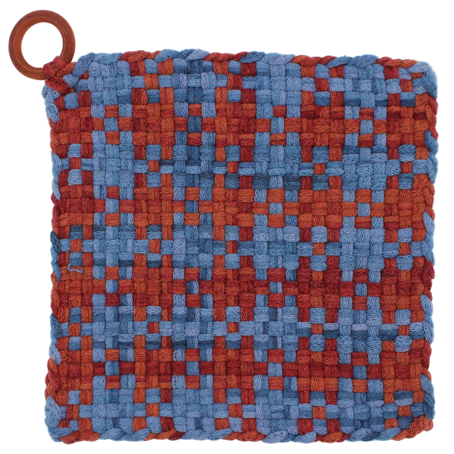 Chocolate Covered Blueberries Hand-Woven Potholder, Wooden Ring