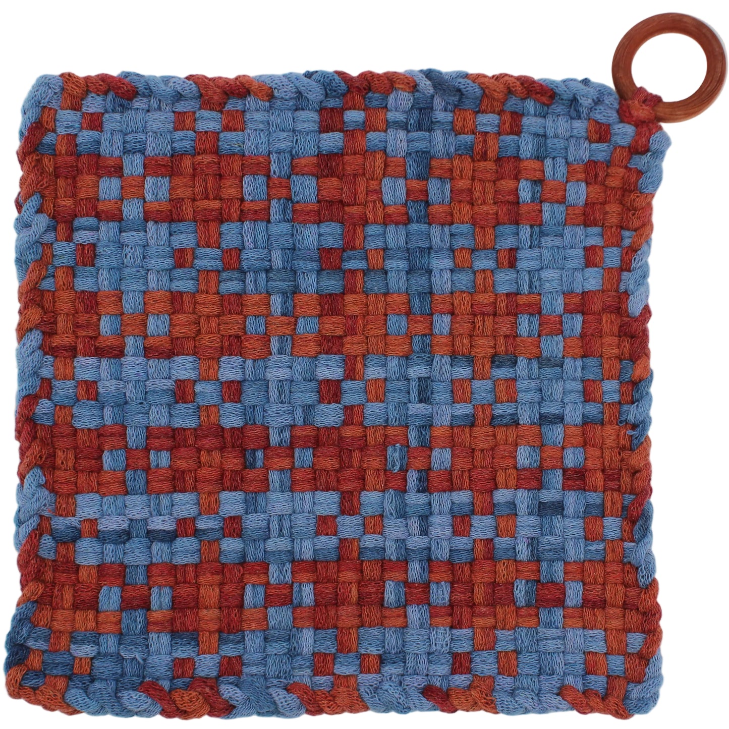 Chocolate Covered Blueberries Hand-Woven Potholder, Wooden Ring