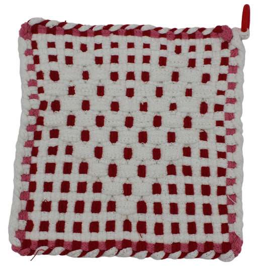 White Heart of Cupid, Hand-Woven Potholder with Silicone Ring