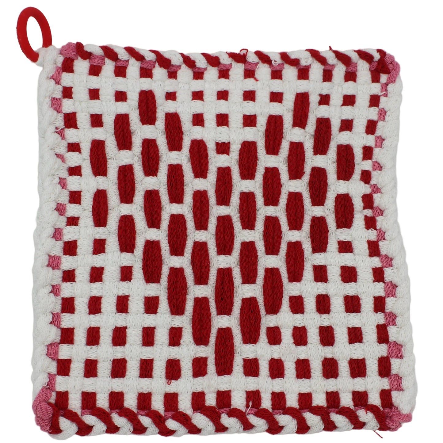 White Heart of Cupid, Hand-Woven Potholder with Silicone Ring