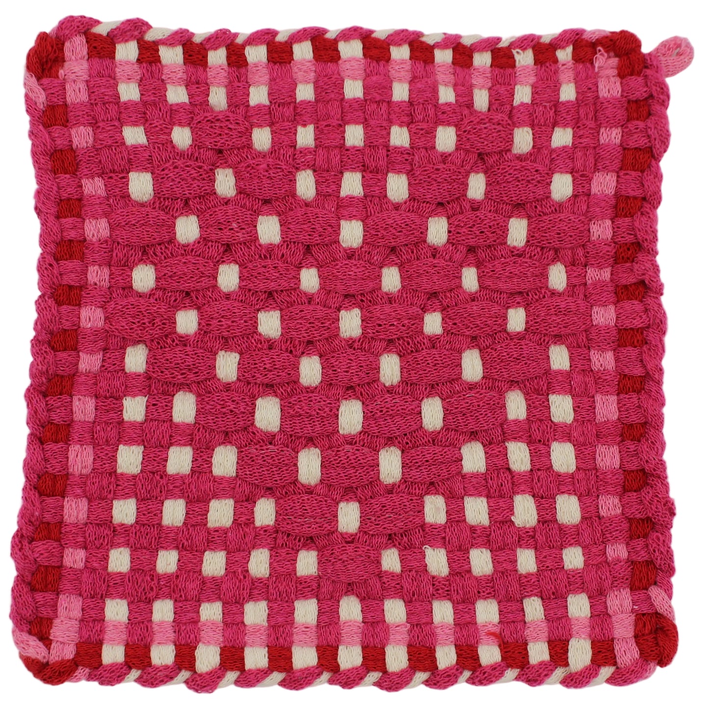 Pink Heart of Cupid, Hand-Woven Potholder, No Ring