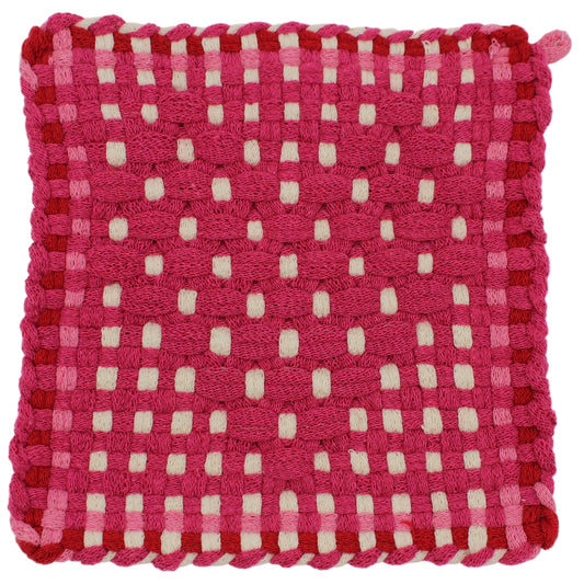 Pink Heart of Cupid, Hand-Woven Potholder, No Ring