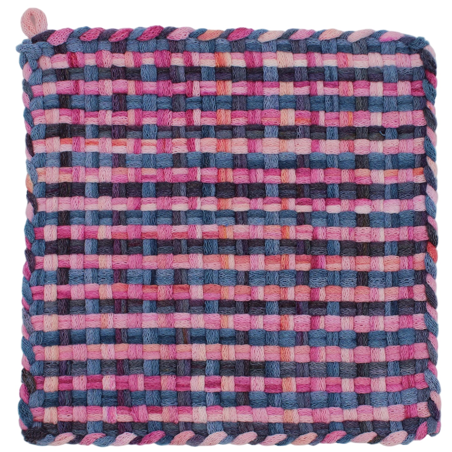 Pink Madras Check Hand-Woven Potholder, Premium Loops, No Ring