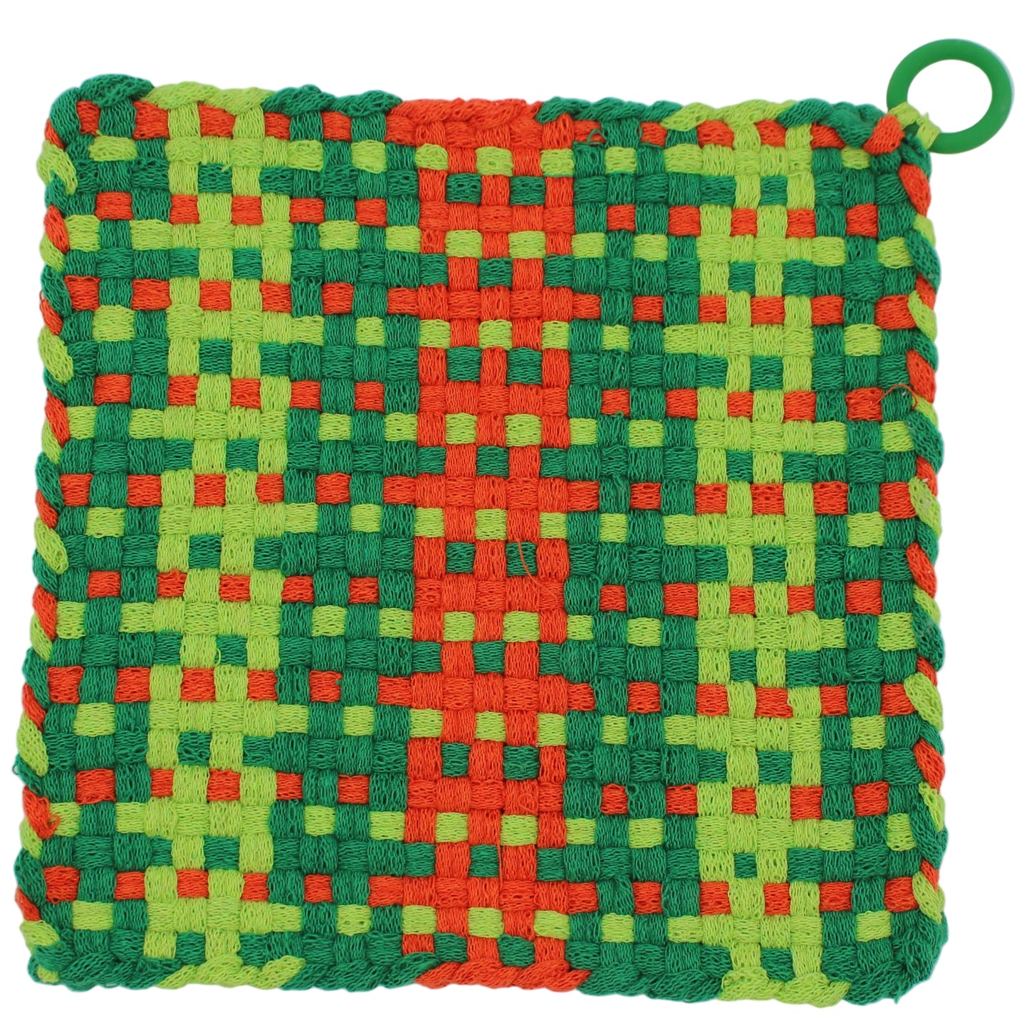Leaping Leprechauns Hand-Woven Potholder with Silicone Ring