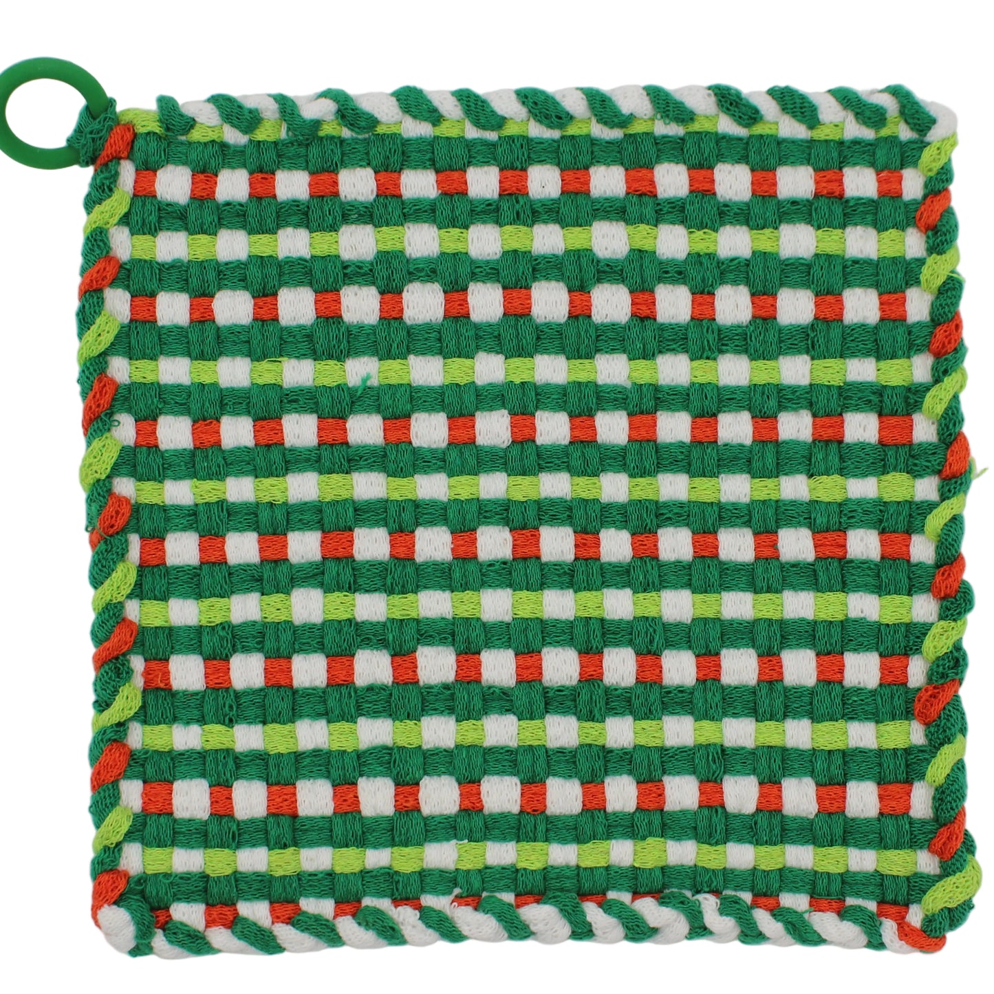 Lucky Plaid Hand-Woven Potholder with Silicone Ring