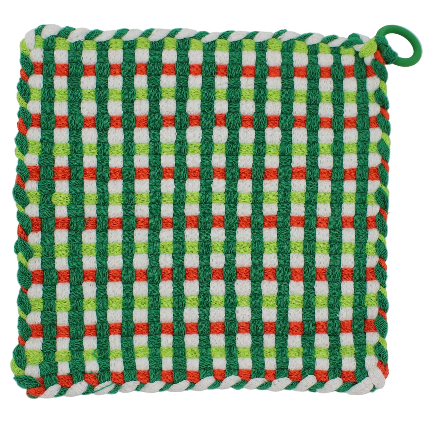 Lucky Plaid Hand-Woven Potholder with Silicone Ring