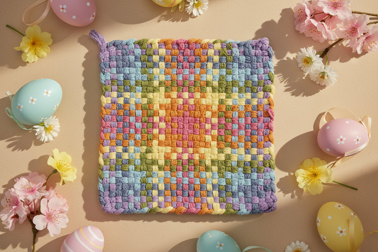 Manique en osier tressé en forme de panier de Pâques, sans anneau