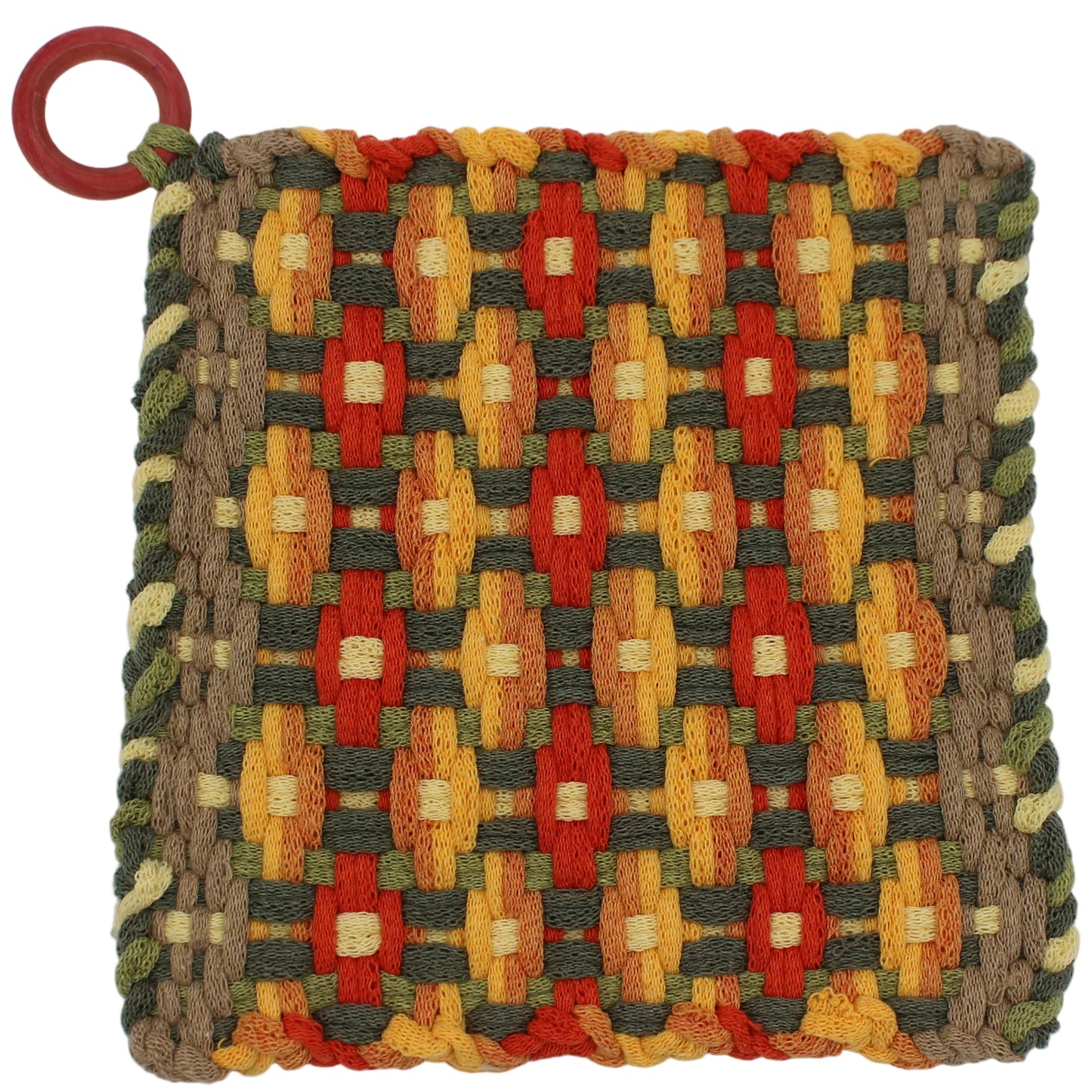 Mojave Flowers Hand-Woven Potholder with Wooden Ring