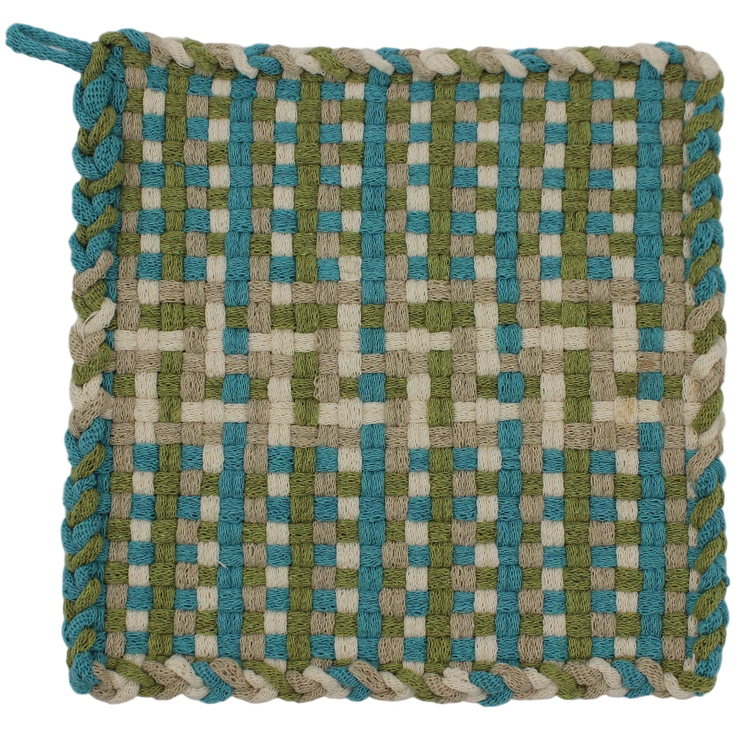 Bahama Plaid Hand-Woven Potholder, No Ring