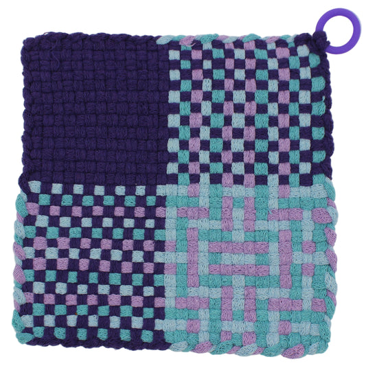 Geo Plum Hand-Woven Potholder, Silicone Ring