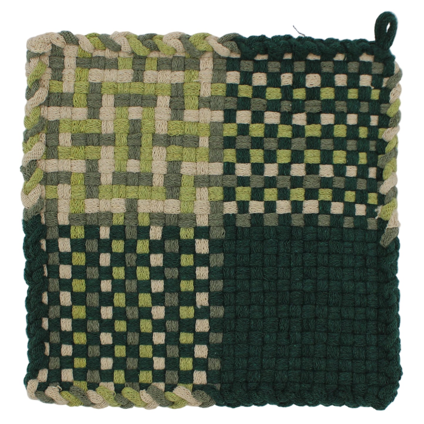 Geo Green Hand-Woven Potholder, No Ring