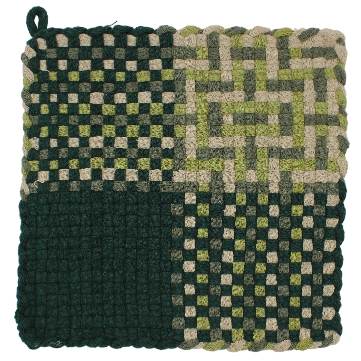 Geo Green Hand-Woven Potholder, No Ring