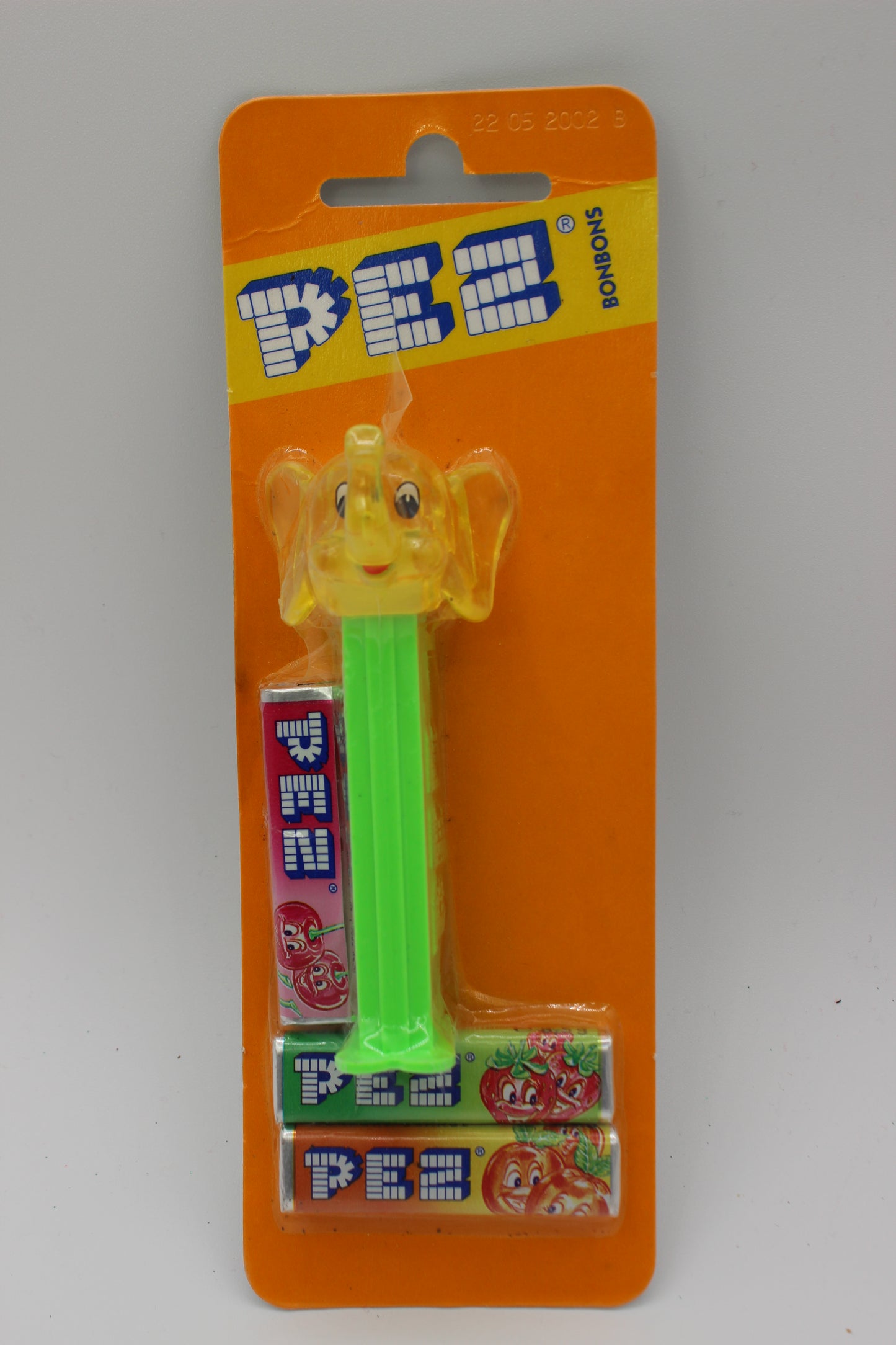 Crystal Kooky Zoo Pez, Set of 4, Lion, Hippo, Elephant & Gator, Mint on Blank Orange Bonbons Cards
