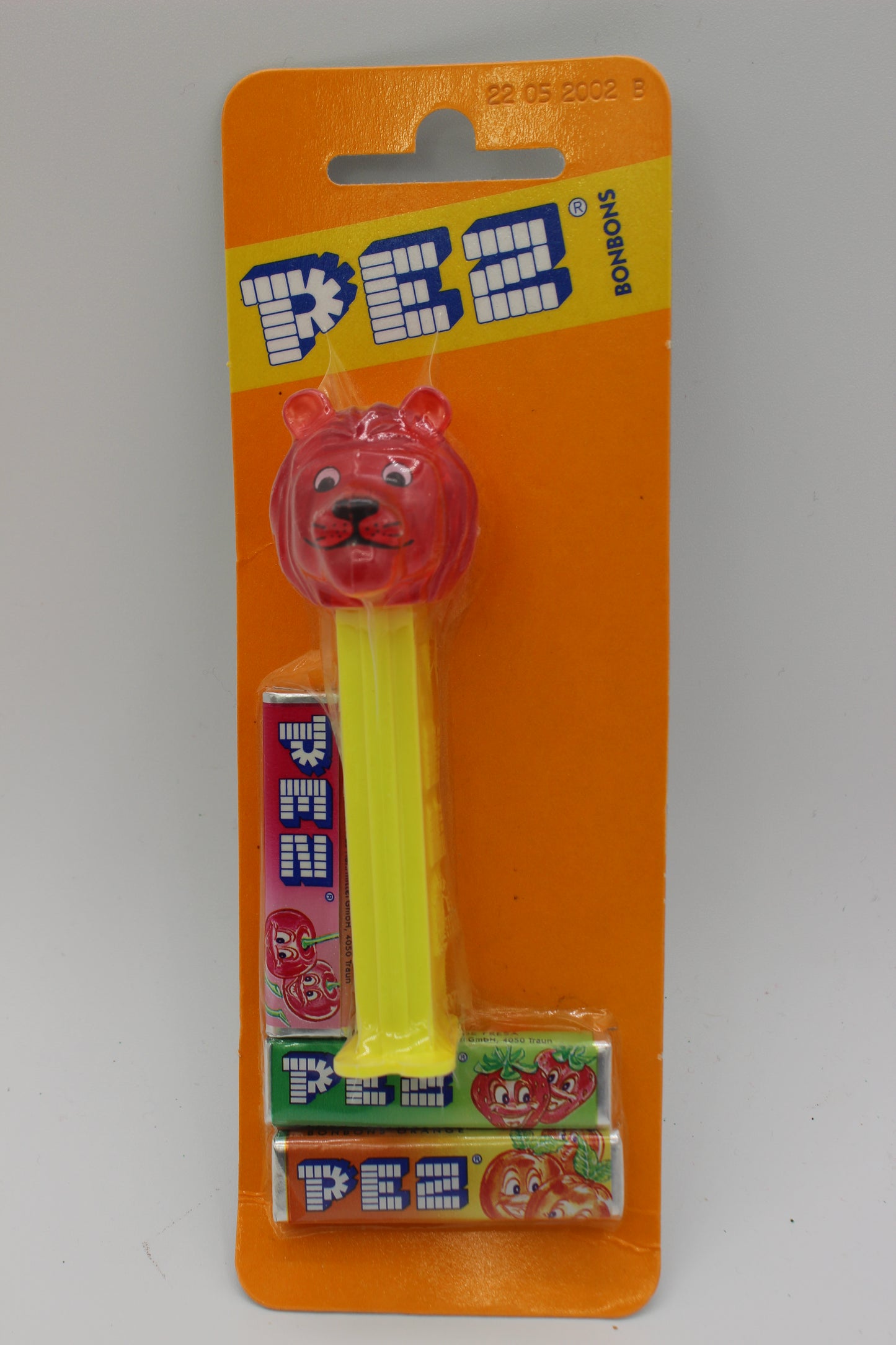 Crystal Kooky Zoo Pez, Set of 4, Lion, Hippo, Elephant & Gator, Mint on Blank Orange Bonbons Cards
