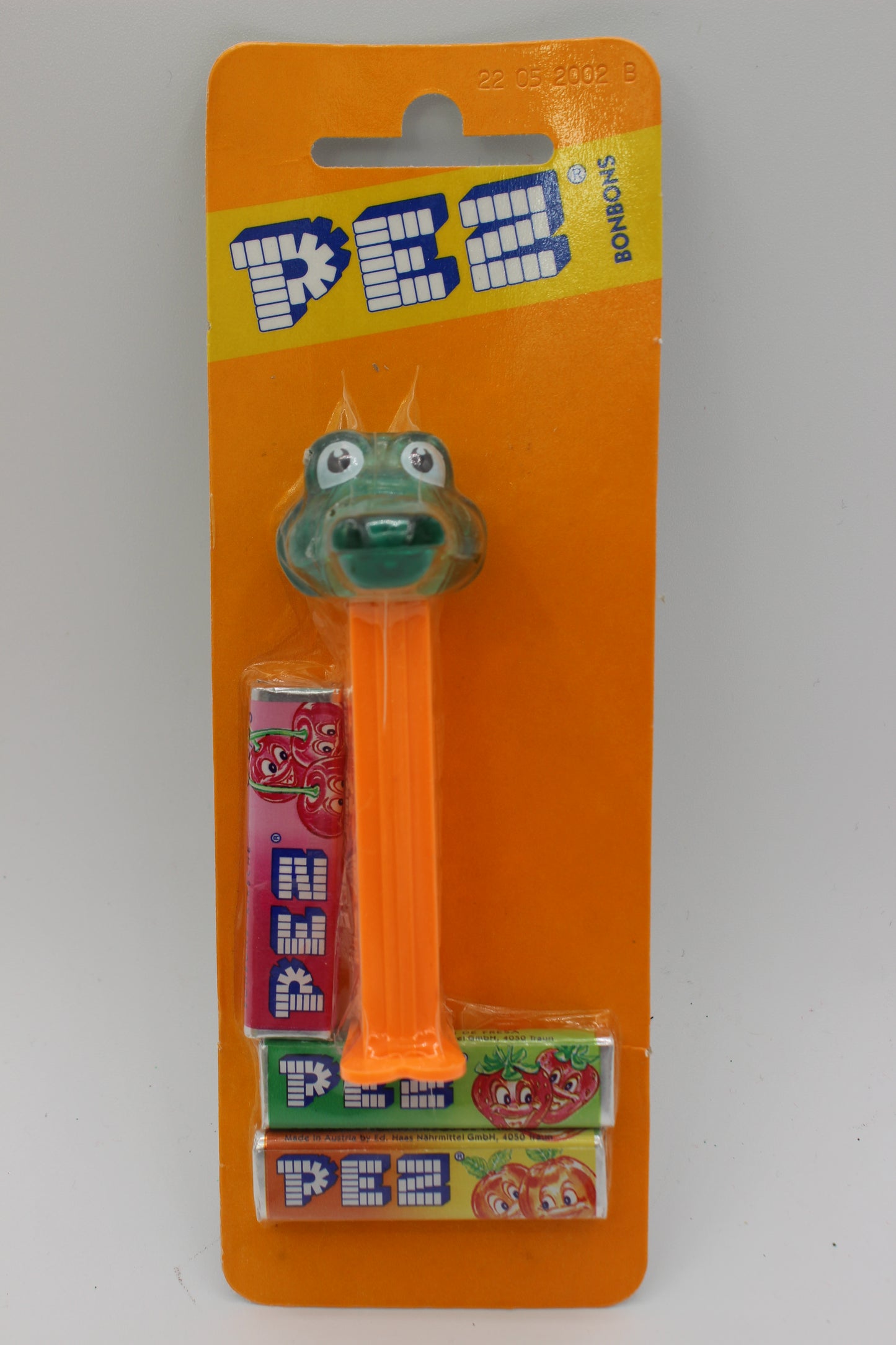 Crystal Kooky Zoo Pez, Set of 4, Lion, Hippo, Elephant & Gator, Mint on Blank Orange Bonbons Cards