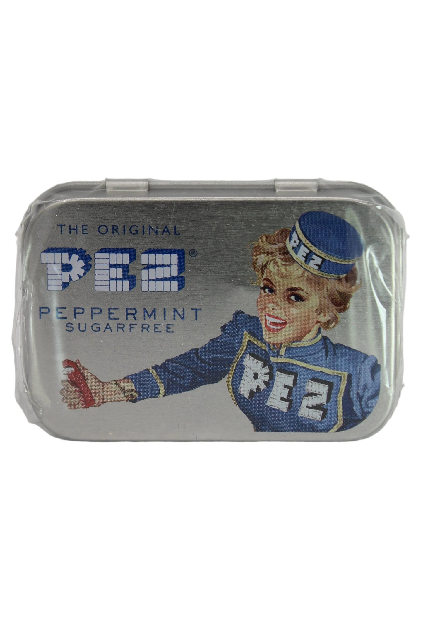 Blue & White Blonde Presenter Girl Pez Peppermint Candy Pocket Tin with Retro Styling