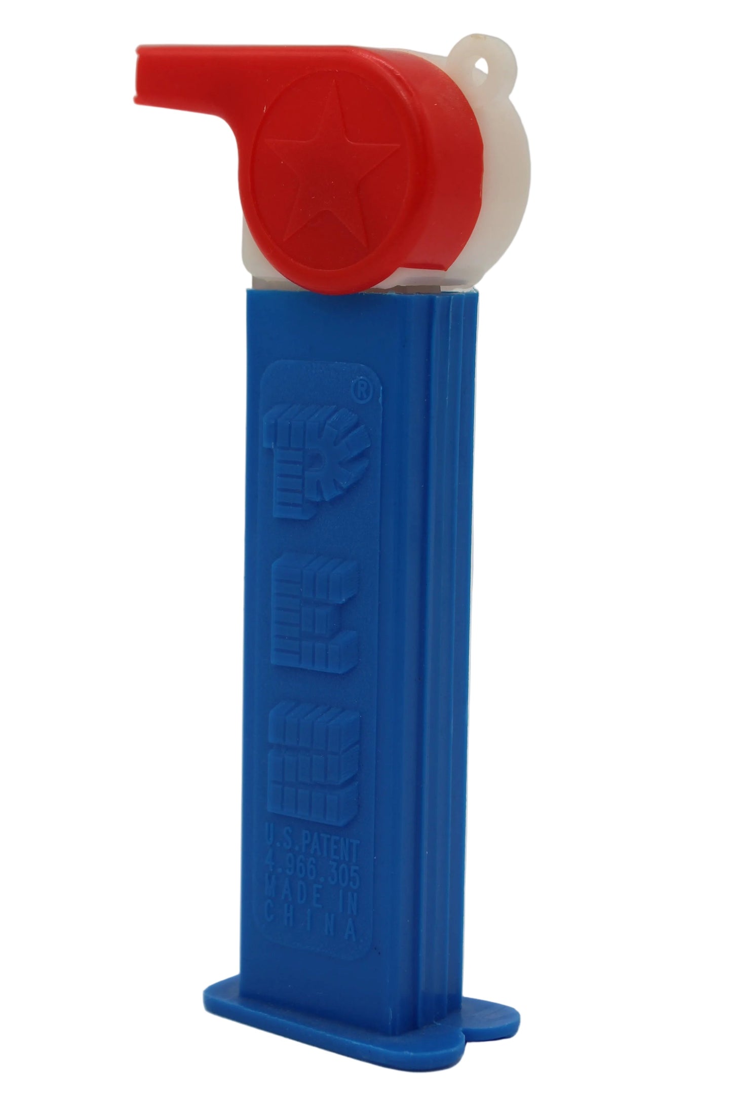 Pez silbato de entrenador, rojo y amarillo con lazo rojo en tallo verde, suelto