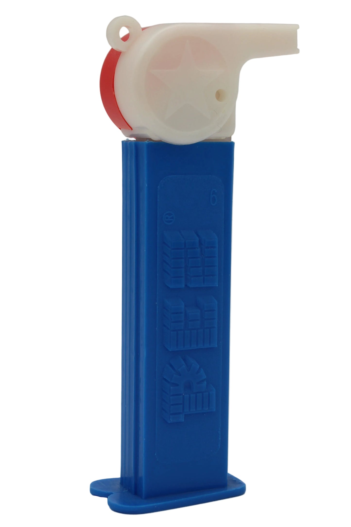 Pez silbato de entrenador, rojo y amarillo con lazo rojo en tallo verde, suelto