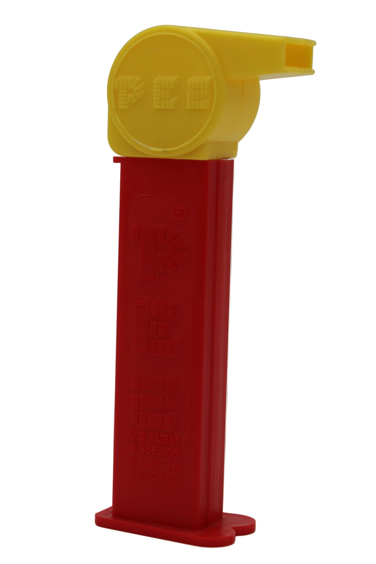 Coach Whistle Pez, Yellow with No Loop on Red Stem, 2004 Hungary 4.9, Loose