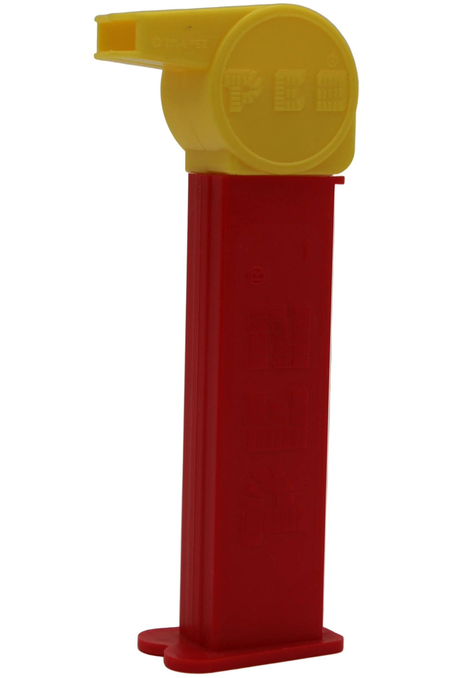 Coach Whistle Pez, Yellow with No Loop on Red Stem, 2004 Hungary 4.9, Loose