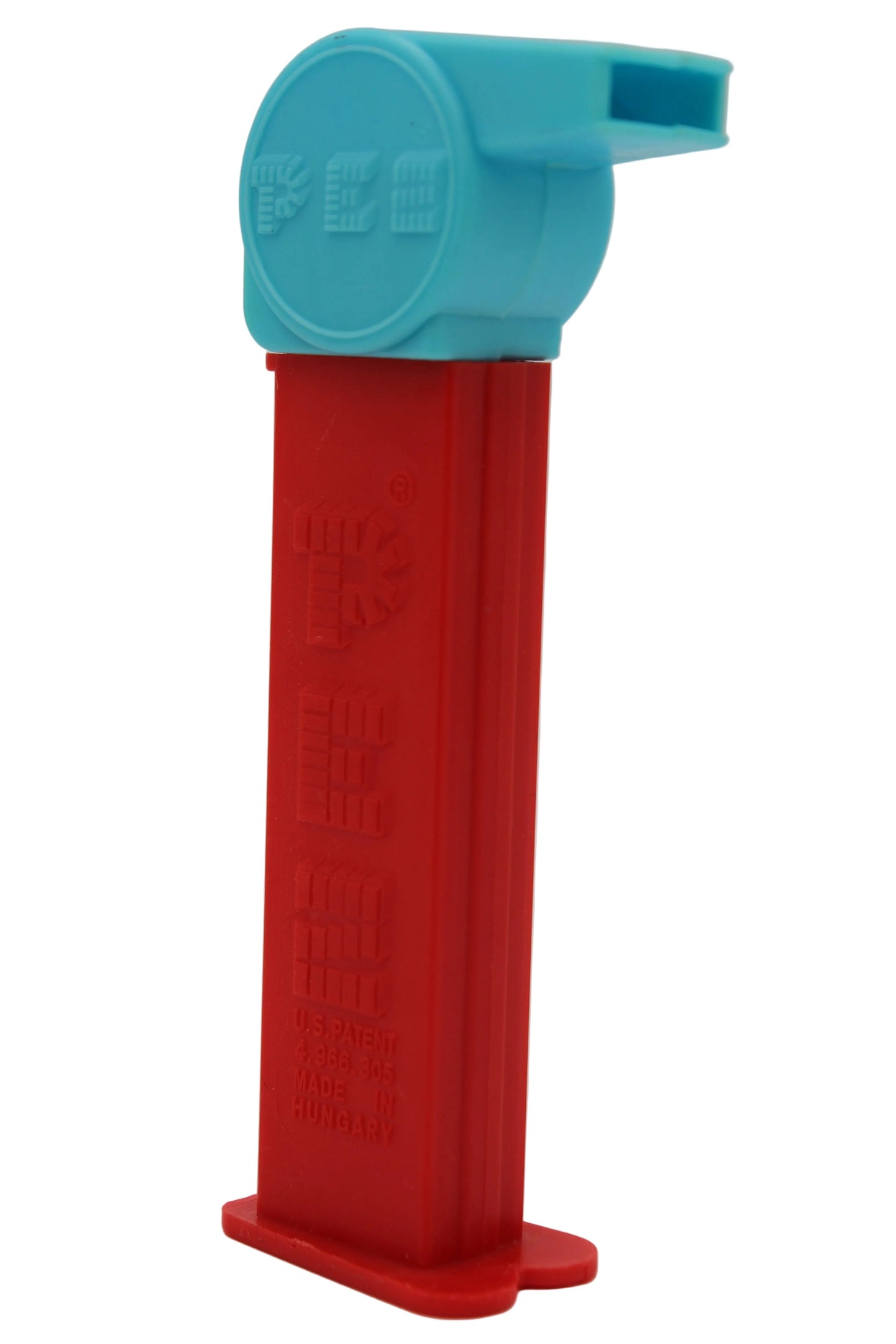 Pez silbato de entrenador, rojo y amarillo con lazo rojo en tallo verde, suelto