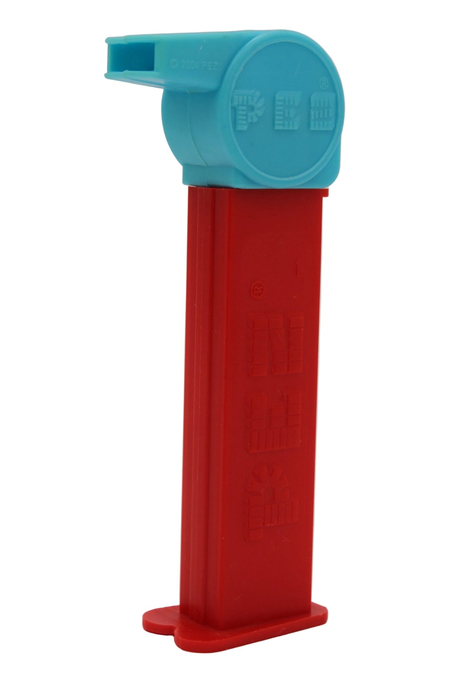 Pez silbato de entrenador, rojo y amarillo con lazo rojo en tallo verde, suelto