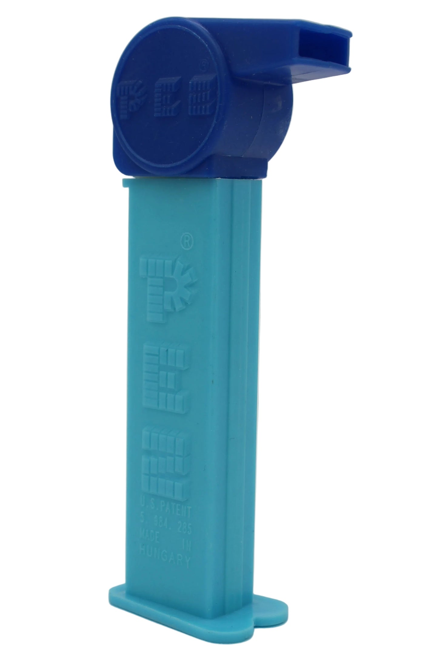 Coach Whistle Pez, Dark Blue with No Loop on Light Blue Stem, 2004 Hungary 5.9, Loose