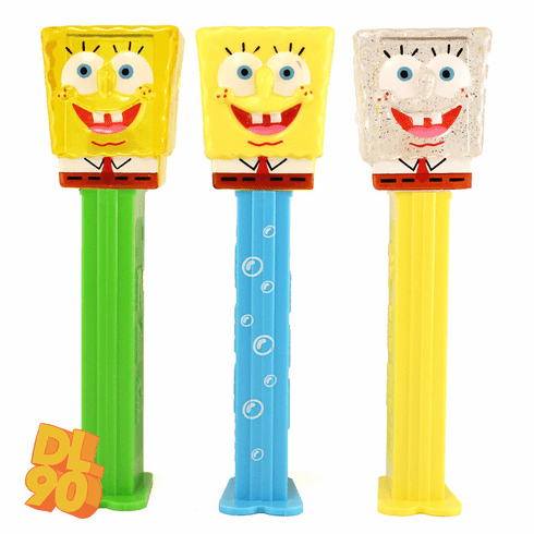 2020 Spongebob Pez, Set of 3, Glitter Crystal, Yellow Crystal and Bubble LOOSE